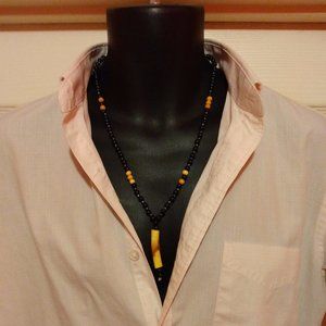 Men Wooden Beads Stretch Cord Necklace